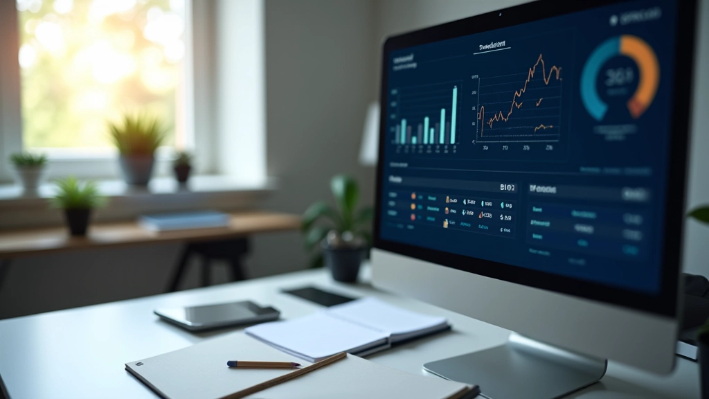 Statistické grafy a tabulky s indexy průmyslové produkce na počítačovém monitoru v kancelářském prostředí