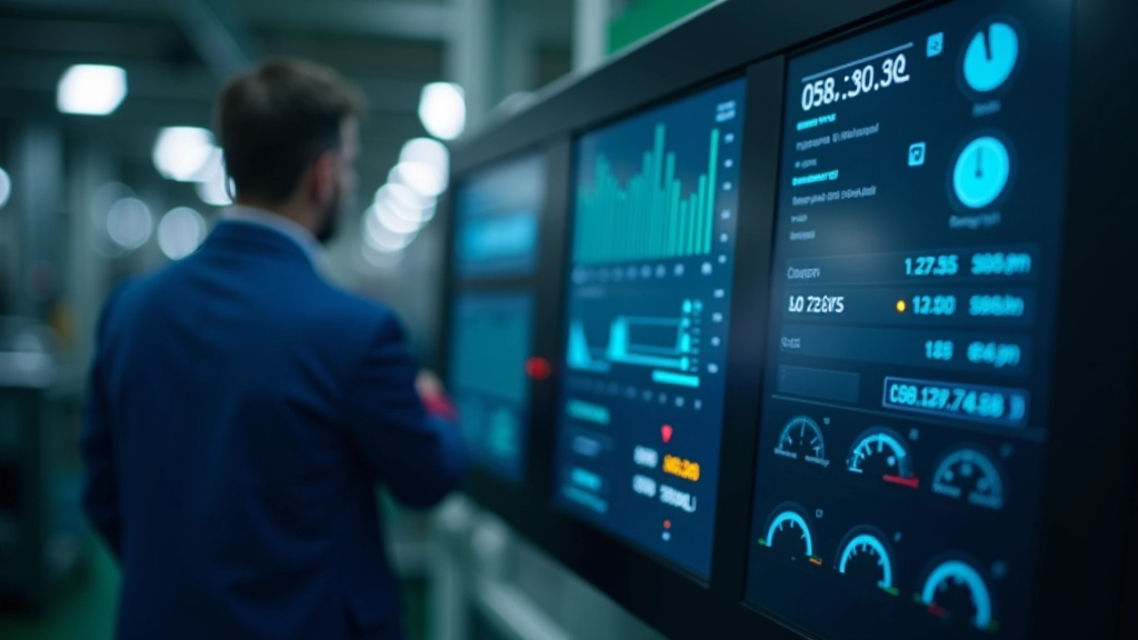 Kontrolní panel průmyslové výrobny s ukazateli a displeje