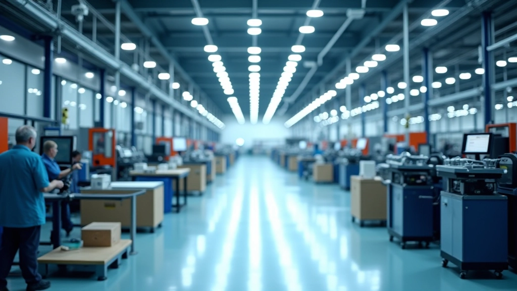 Moderní průmyslová fabrika s výrobními linkami a strojním vybavením