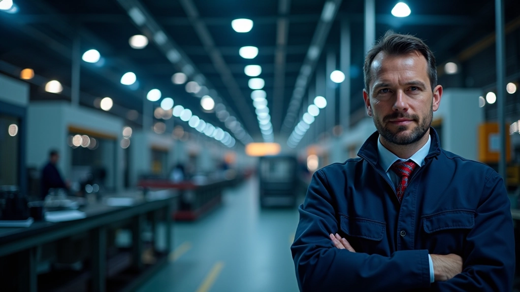 Moderní továrna s osvětlenými výrobními linkami